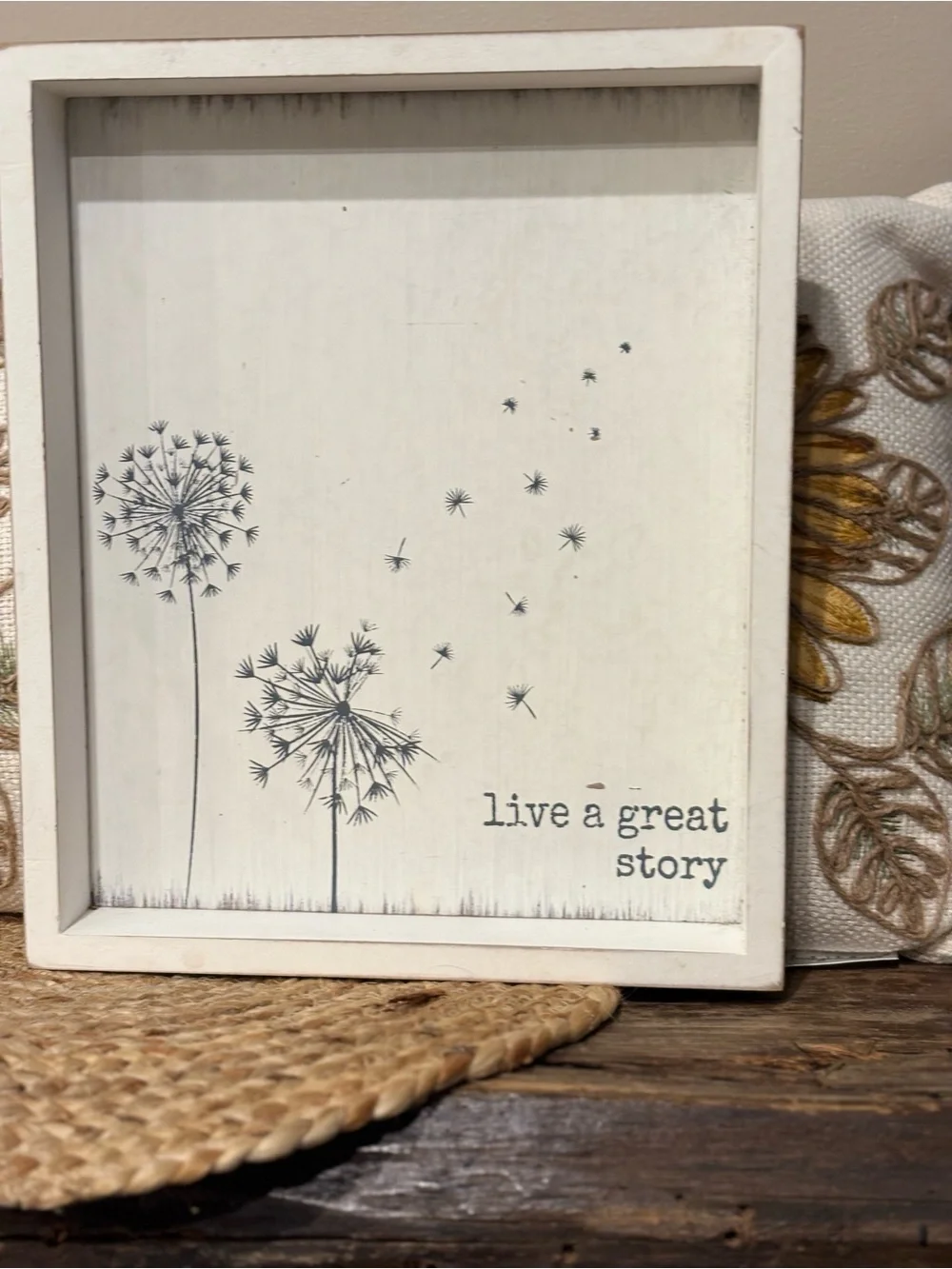 Live a Great Story White Dandelion Wall Art